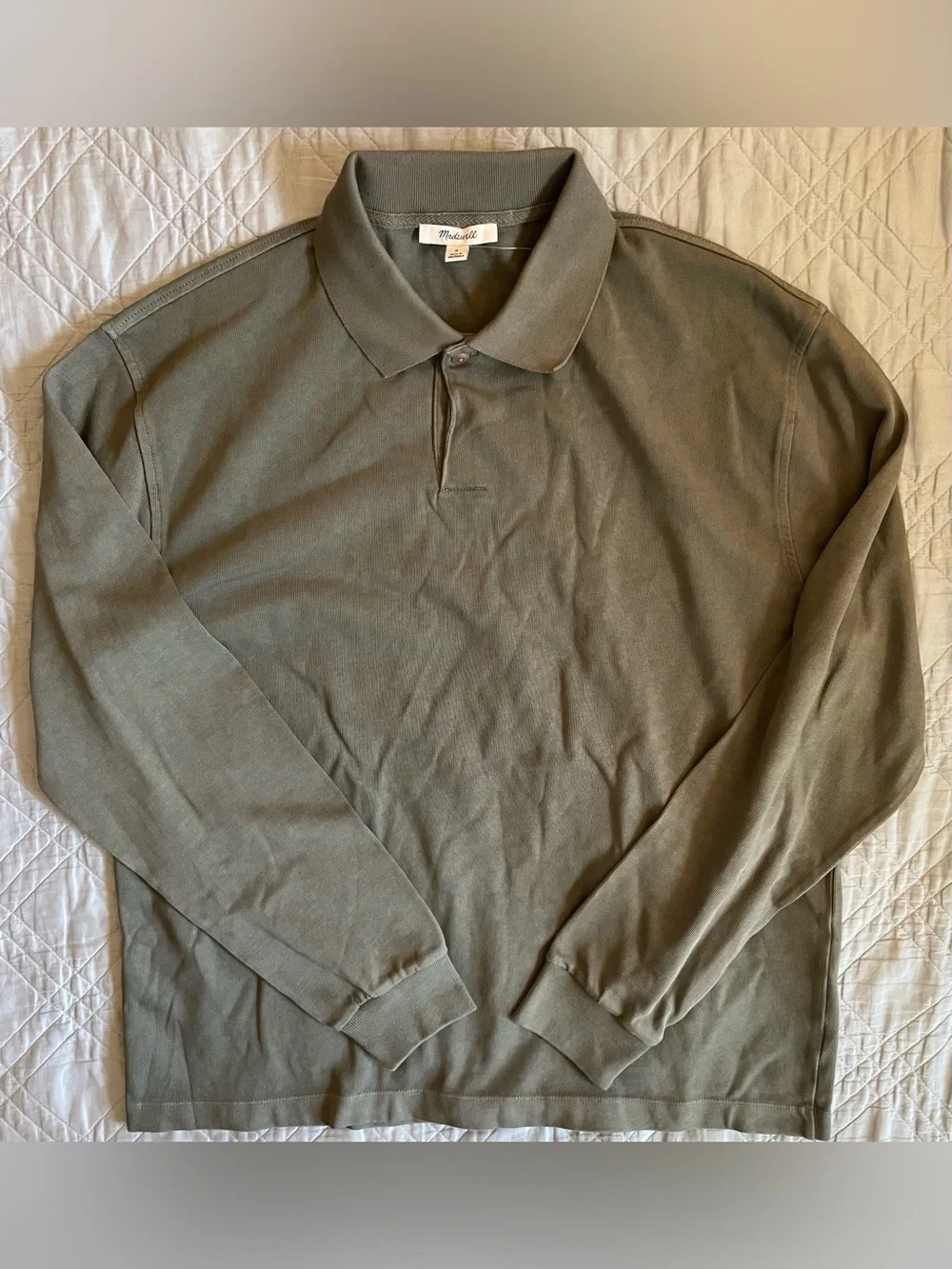Madewell Long Sleeve Compact-Knit Polo in Olive Slate Size M $88 NZ247 - Picture 8 of 10